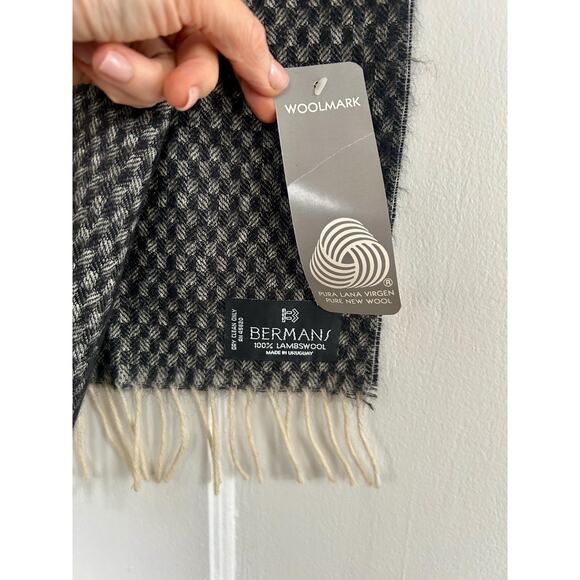 Vintage Lambswool Gray Checkered Scarf | 90s Style | Gifts for Him | Berman's - Picture 2 of 5